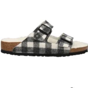 Birkenstock Arizona Plaid Shearling Suede Footbed Sandals